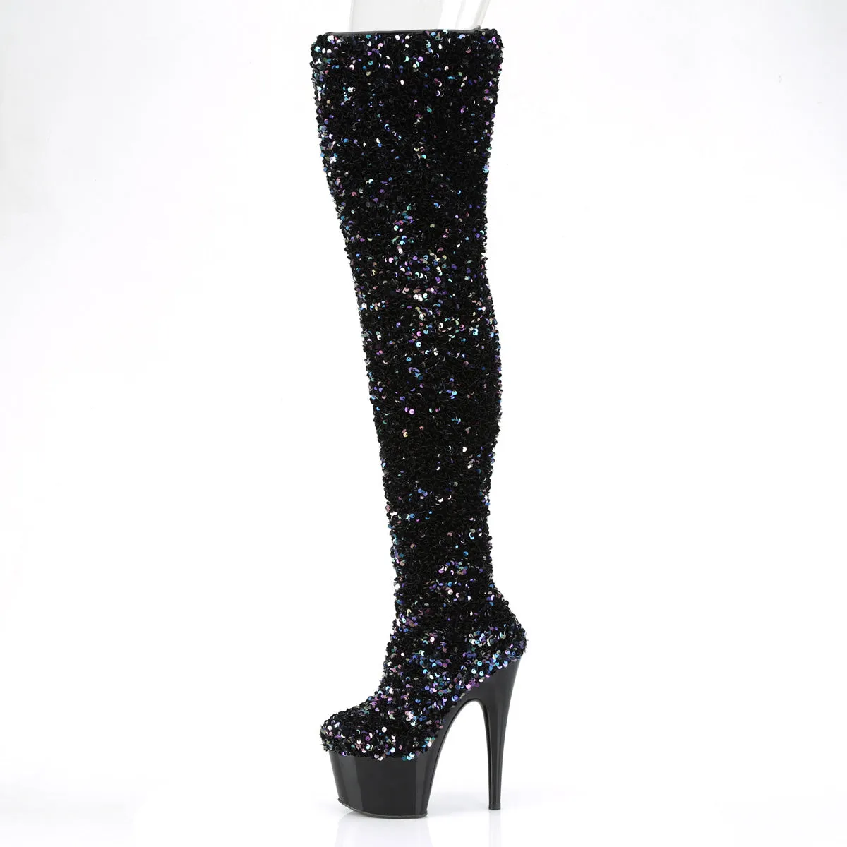 ADORE-3020 Pleaser Black Sequins Sexy Platform Shoes (Pole Dancing Heels)