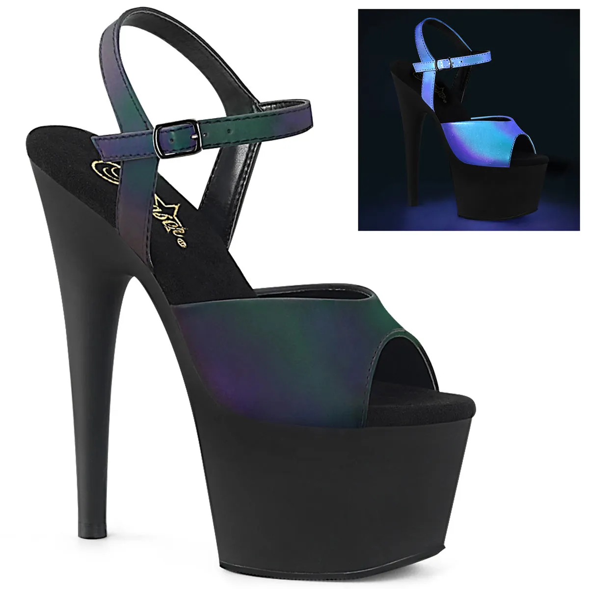 ADORE-709REFL Pleaser Green Multi Reflective Sexy Platform Shoes (Pole Dancing Heels)