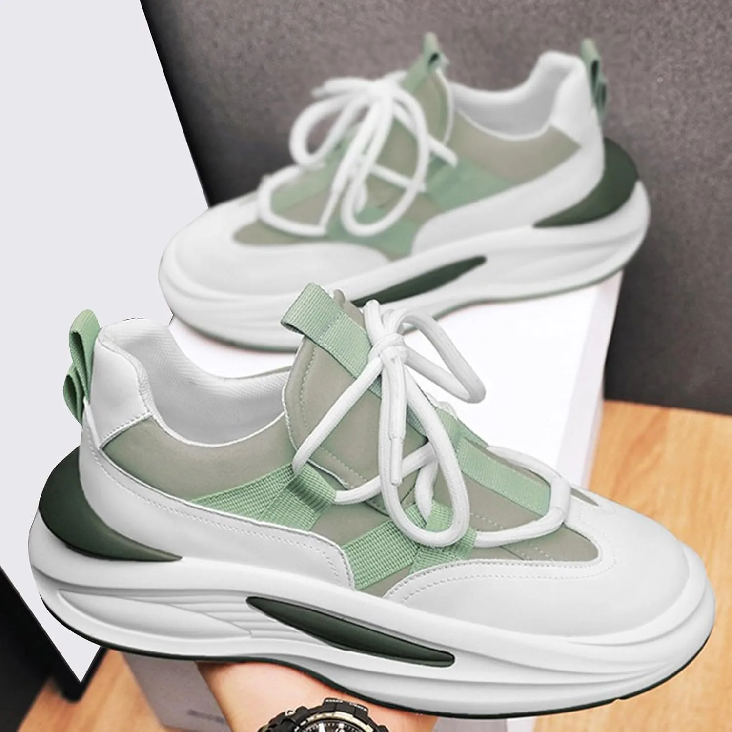Arch Support Sports Shoes for Men Air Cushion Sole Breathable Shoes Comfortable Lace Up Sneaker Boots for Men High Top
