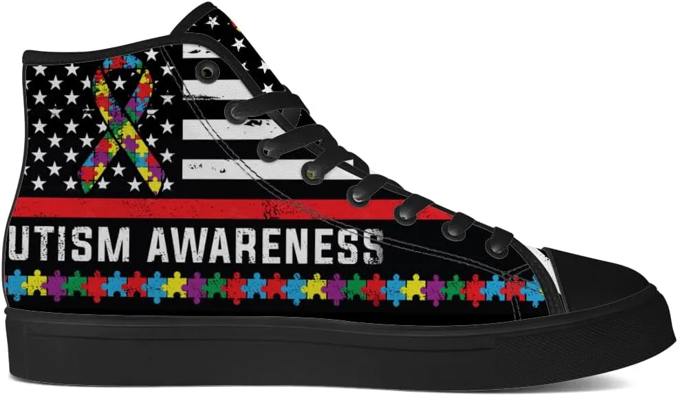 Autism Awareness High Top Shoes for Men Women Autism High Top Canvas Sneakers Casual Shoes Gifts for Him Her