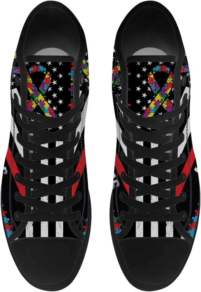 Autism Awareness High Top Shoes for Men Women Autism High Top Canvas Sneakers Casual Shoes Gifts for Him Her