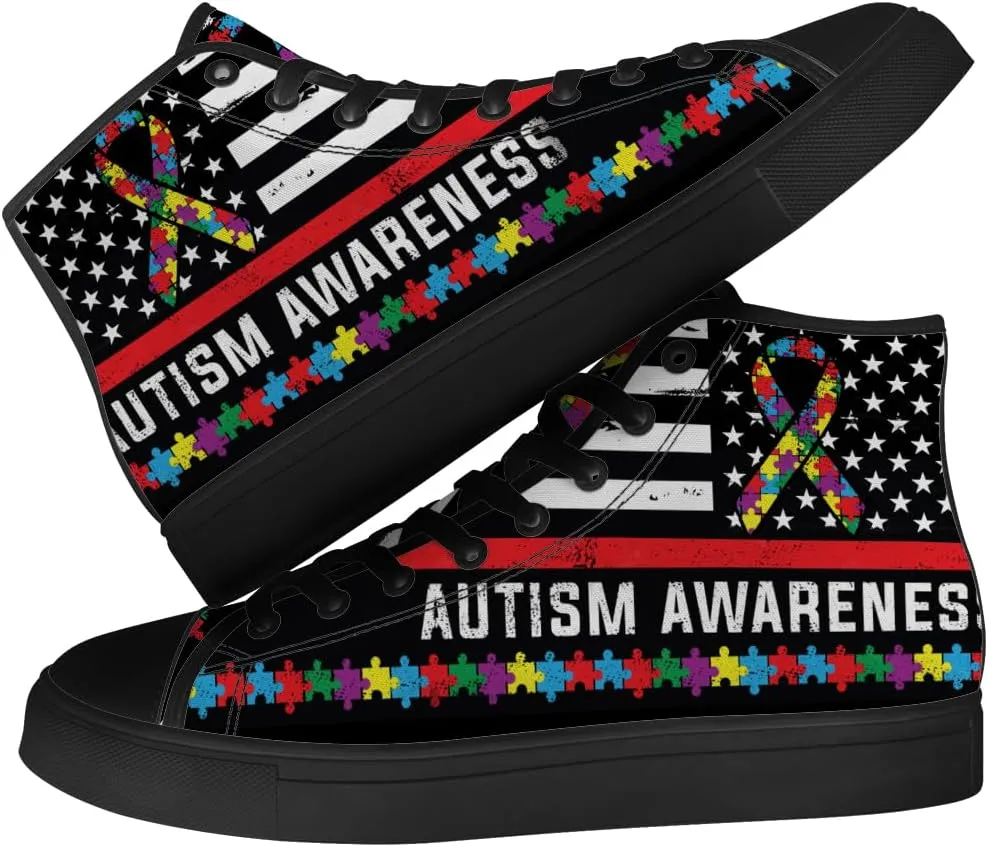 Autism Awareness High Top Shoes for Men Women Autism High Top Canvas Sneakers Casual Shoes Gifts for Him Her