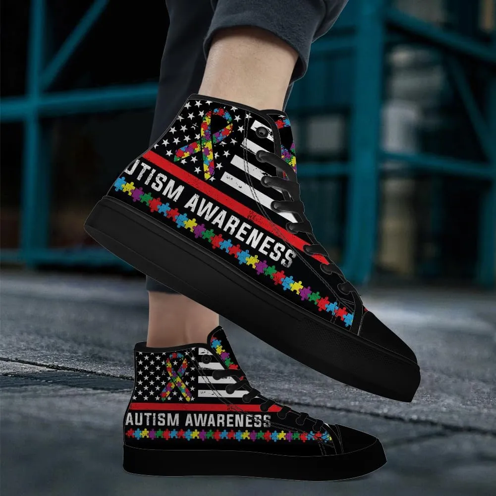 Autism Awareness High Top Shoes for Men Women Autism High Top Canvas Sneakers Casual Shoes Gifts for Him Her