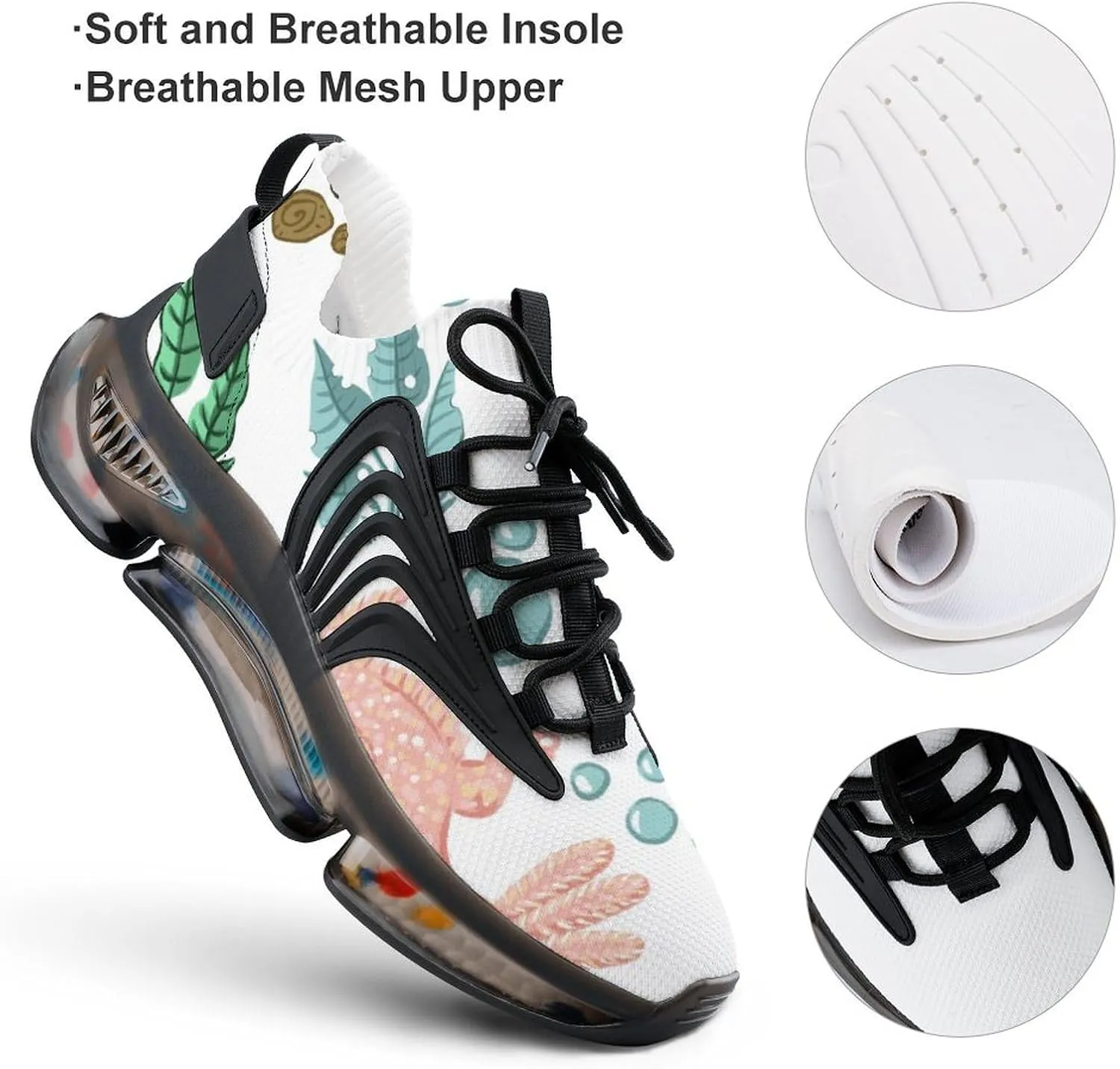 Axolotls Shells Pebbles and Bubbles Walking Shoes for Men Lightweight Tennis Fashion Elastic Sports Shoes Cushion Basketball Shoes
