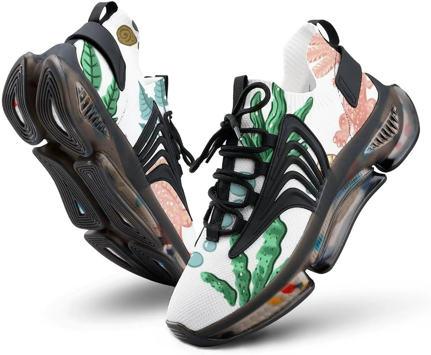 Axolotls Shells Pebbles and Bubbles Walking Shoes for Men Lightweight Tennis Fashion Elastic Sports Shoes Cushion Basketball Shoes