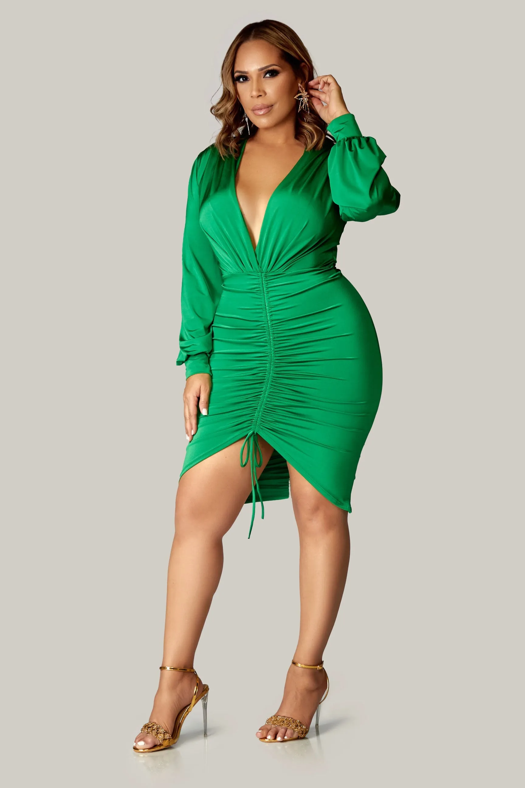 Azalea Ruched Front Long Sleeves Dress