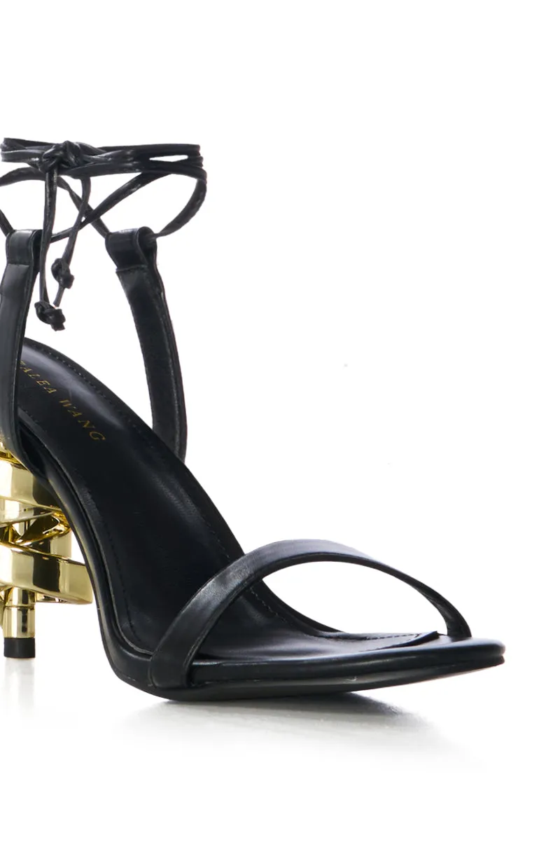 AZALEA WANG MATALIA SPIRAL HEEL BLACK SANDAL