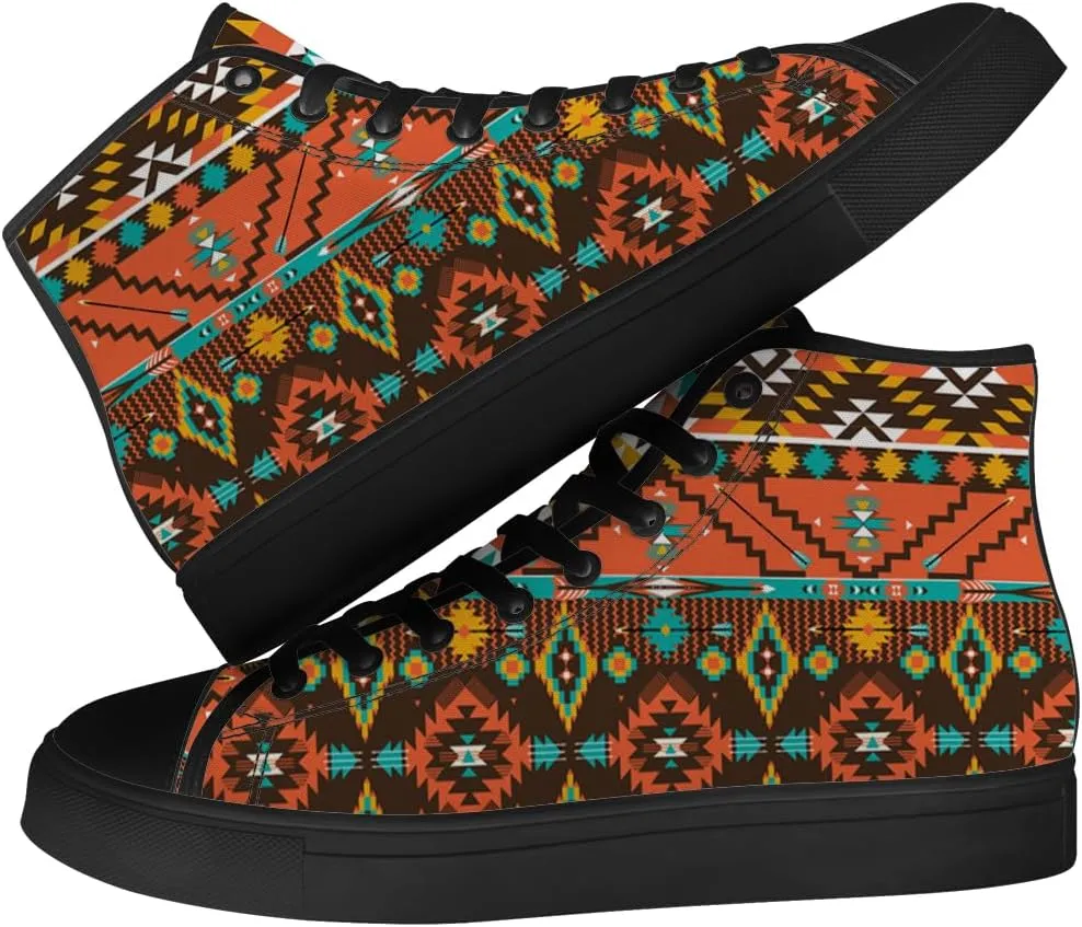 Aztec Shoes for Men Women Native American High Top Canvas Sneakers Lace Up Casual Walking Shoes Gifts for Him Her