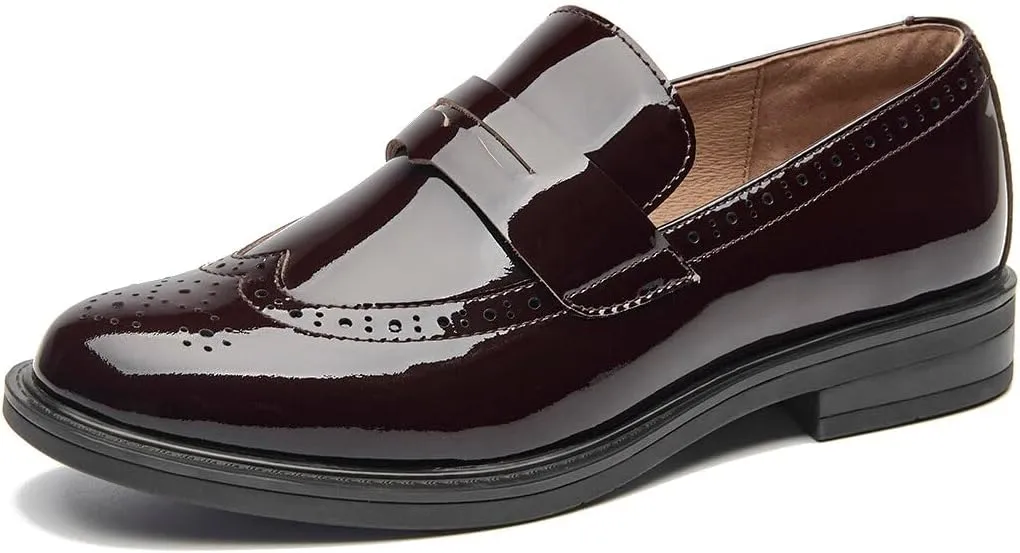 BEAU TODAY Flat Loafers for Women, Women??s Leather Penny Loafers, Slip-on Flats for Women, Comfortable Dressy Business Casual Office Non-Slip Round Toe Loafers