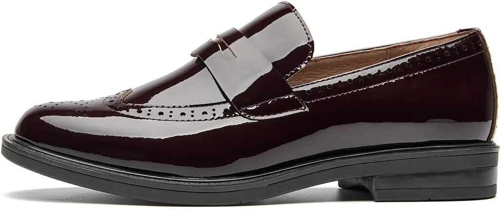 BEAU TODAY Flat Loafers for Women, Women??s Leather Penny Loafers, Slip-on Flats for Women, Comfortable Dressy Business Casual Office Non-Slip Round Toe Loafers
