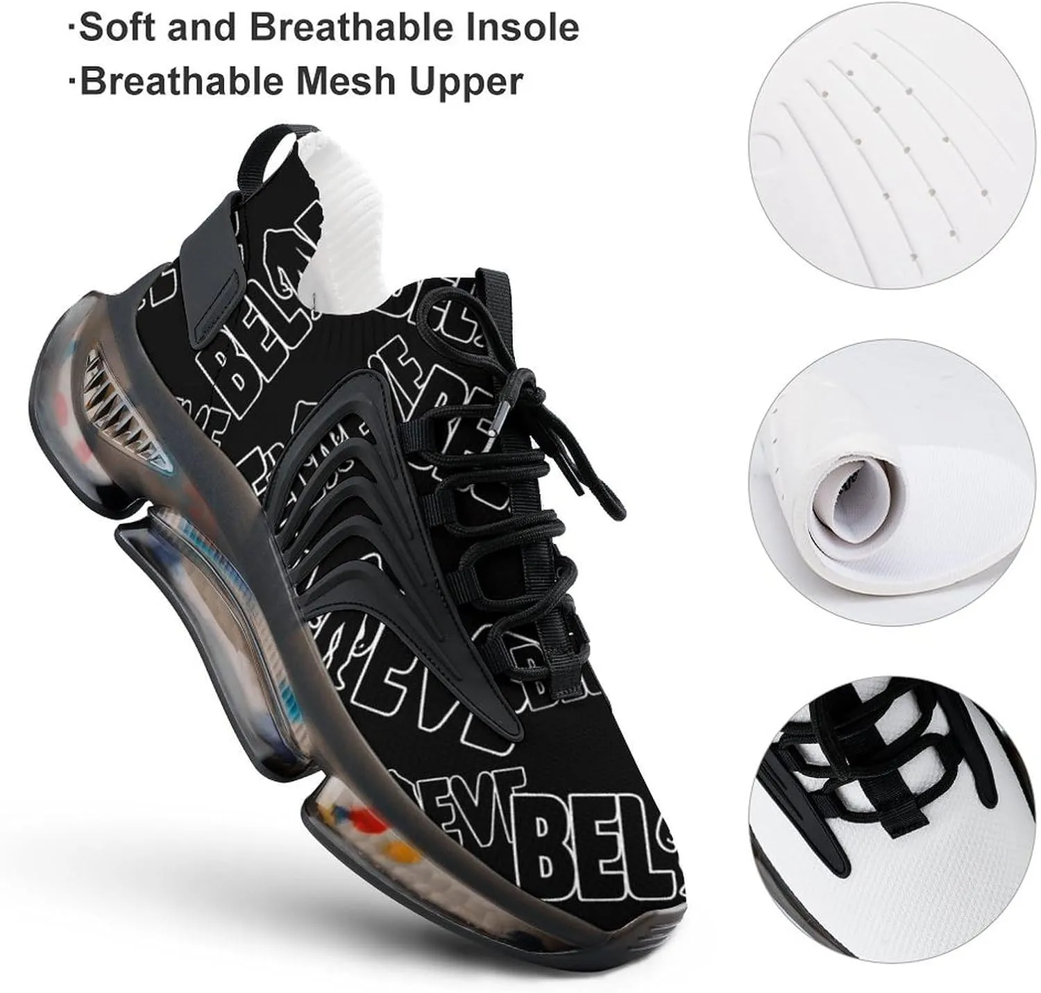 Believe Bigfoot Walking Shoes for Men Lightweight Tennis Fashion Elastic Sports Shoes Cushion Basketball Shoes