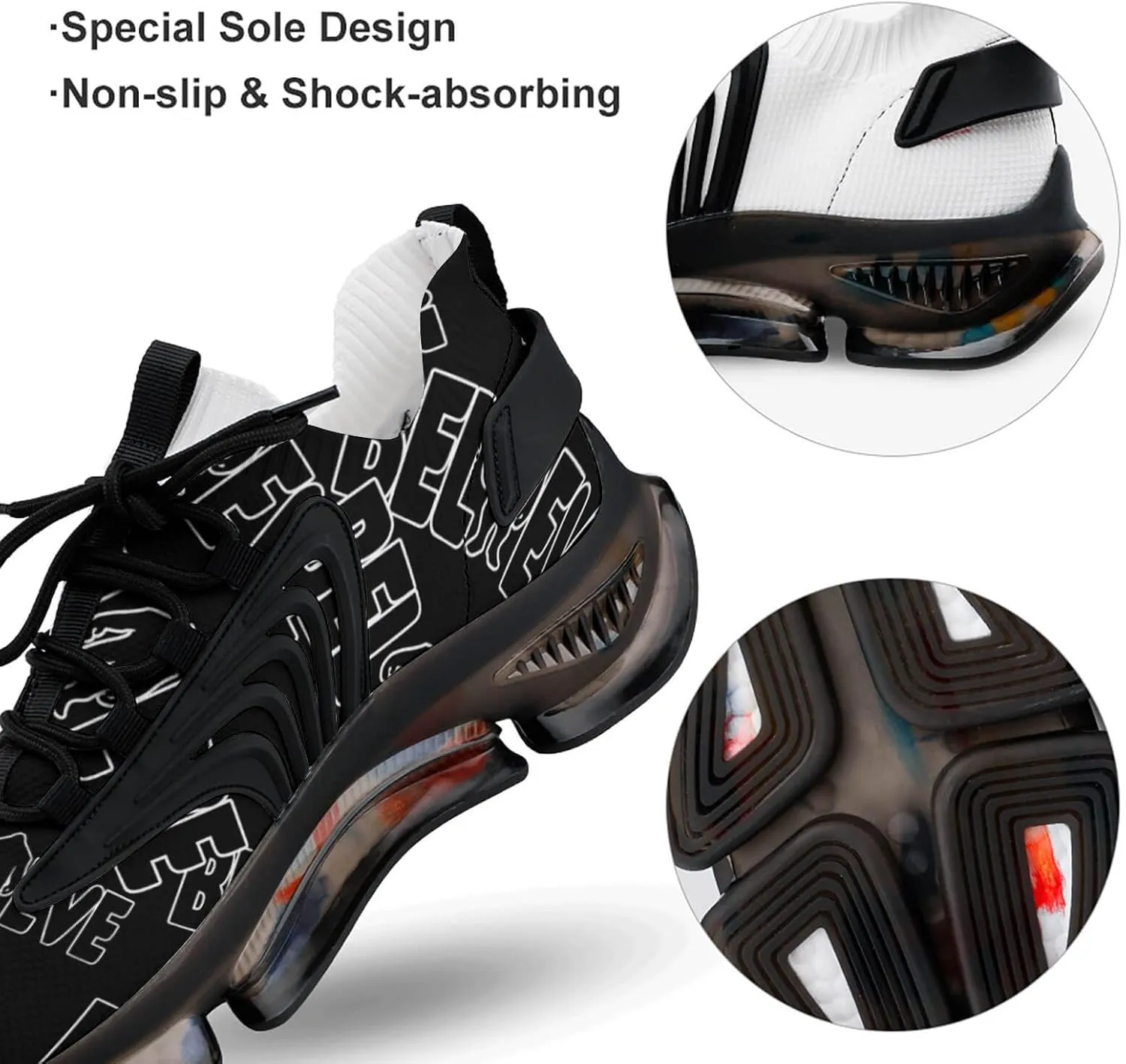 Believe Bigfoot Walking Shoes for Men Lightweight Tennis Fashion Elastic Sports Shoes Cushion Basketball Shoes