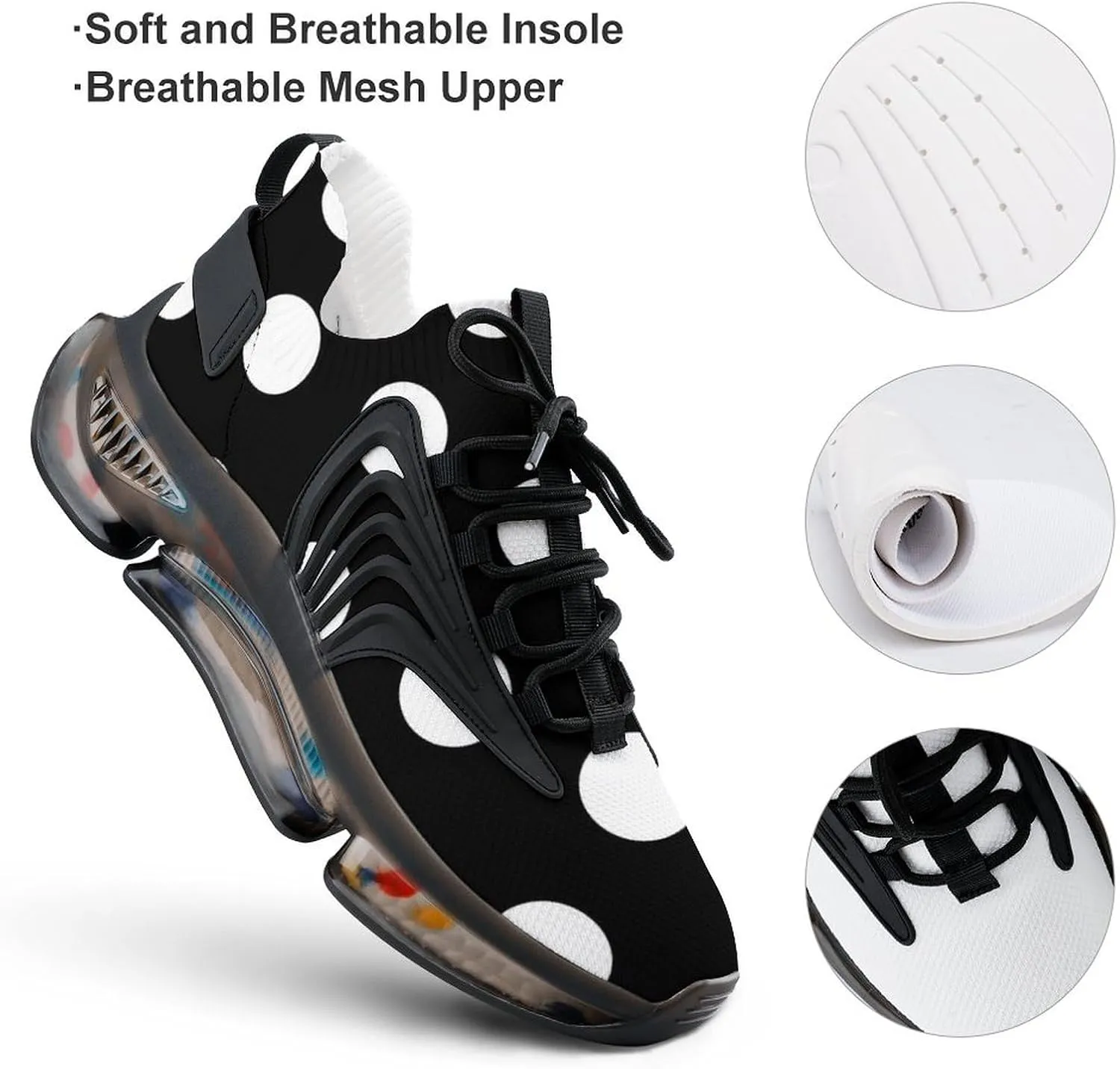 Big Polka Dot Pattern Walking Shoes for Men Lightweight Tennis Fashion Elastic Sports Shoes Cushion Basketball Shoes