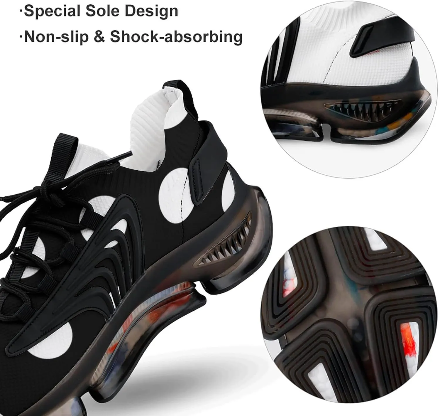 Big Polka Dot Pattern Walking Shoes for Men Lightweight Tennis Fashion Elastic Sports Shoes Cushion Basketball Shoes