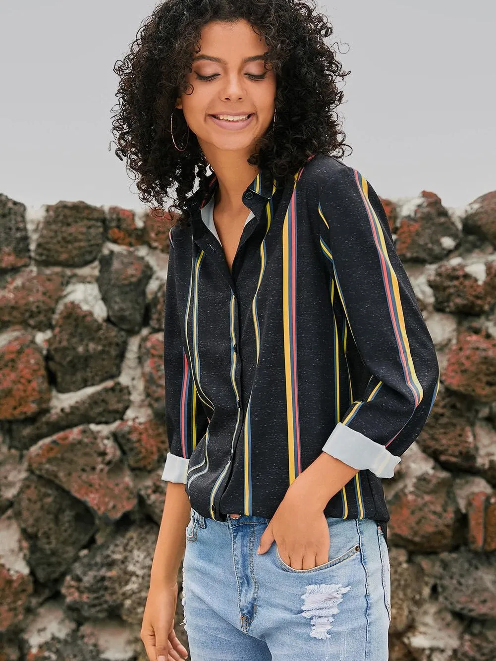 Black & Colorful Stripe Shirt