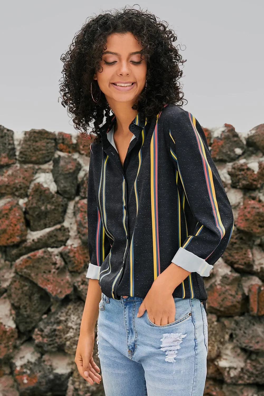 Black & Colorful Stripe Shirt