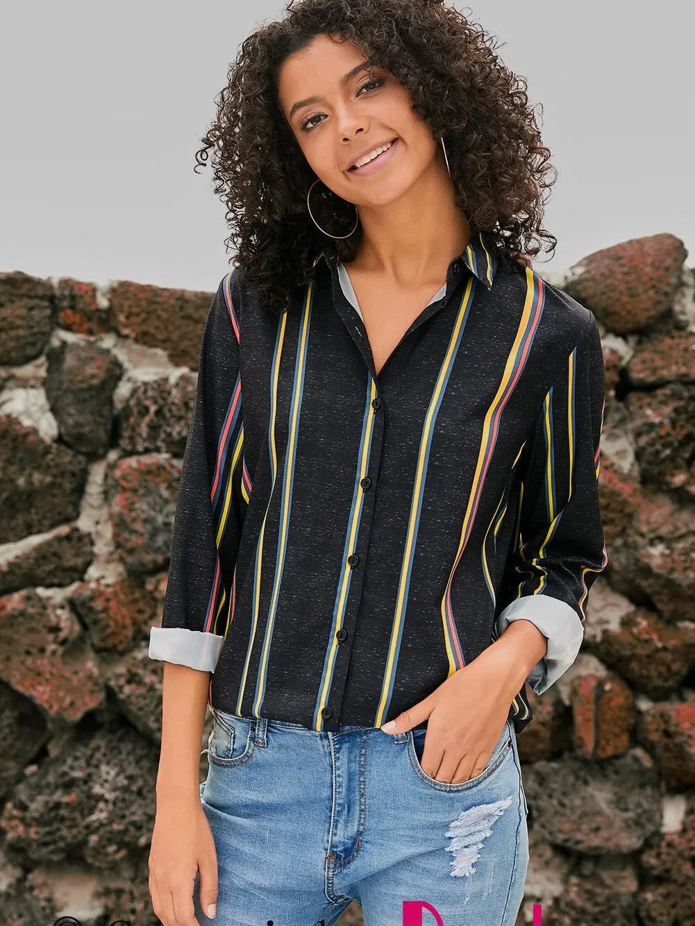 Black & Colorful Stripe Shirt