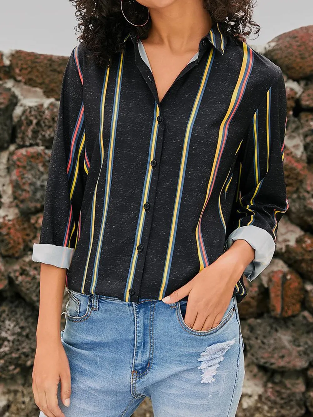 Black & Colorful Stripe Shirt
