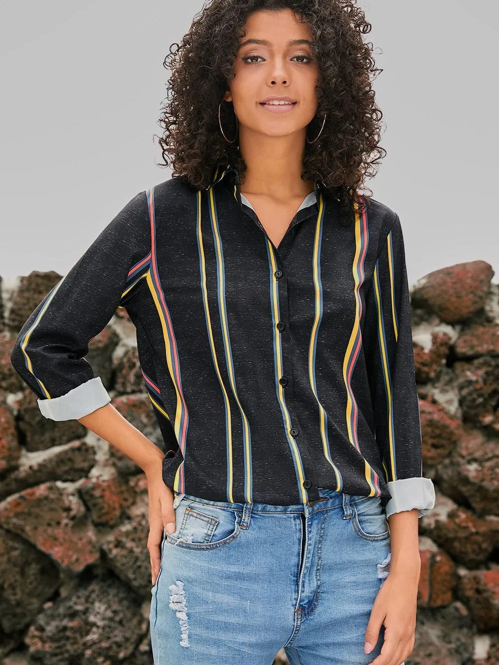 Black & Colorful Stripe Shirt