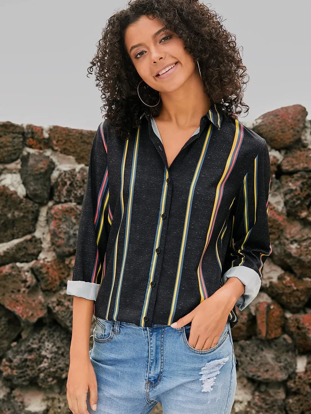 Black & Colorful Stripe Shirt