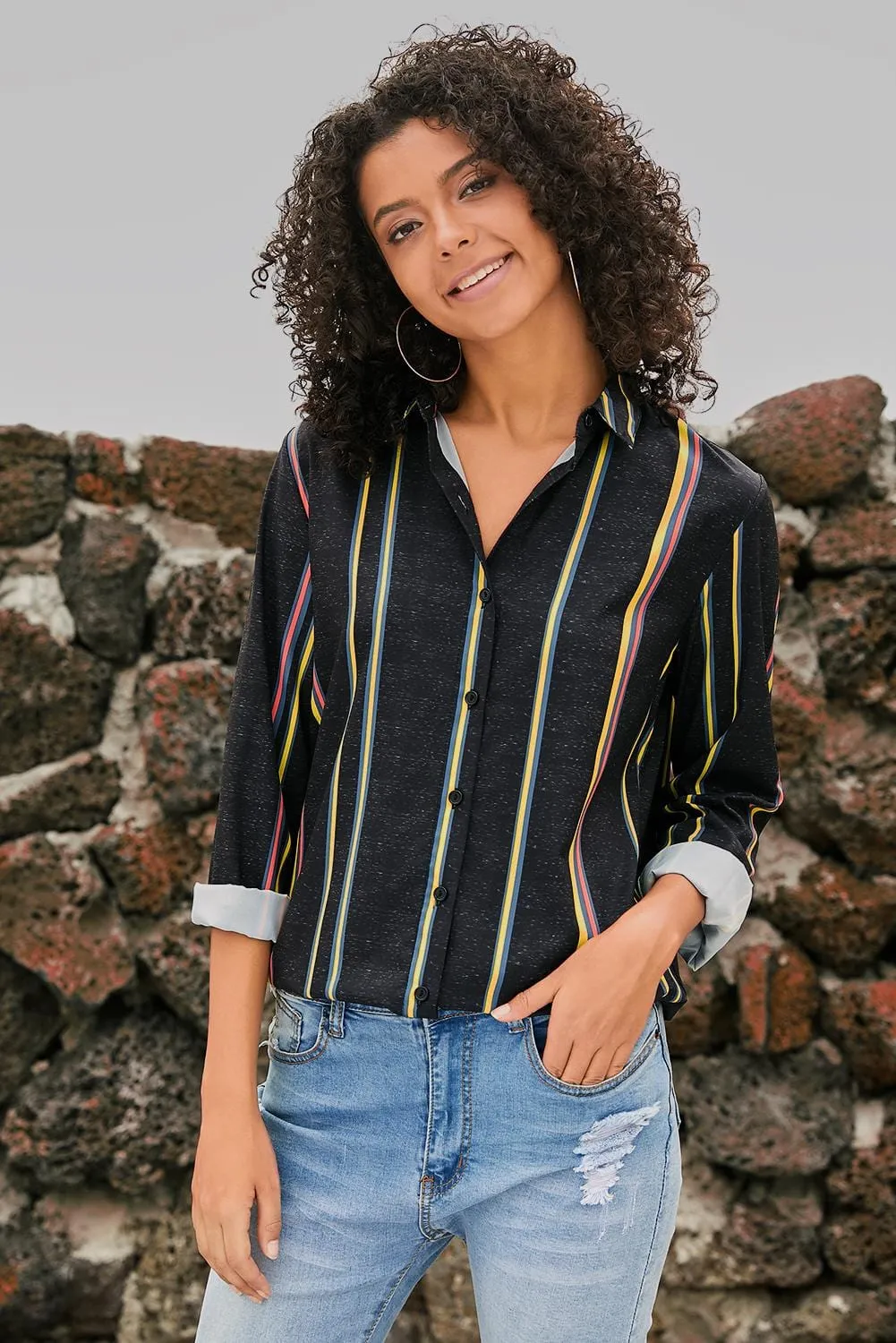 Black & Colorful Stripe Shirt