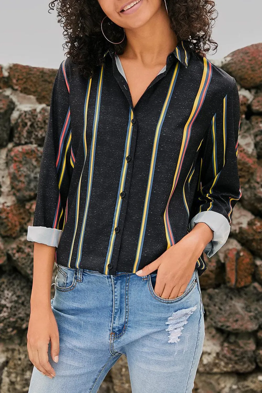 Black & Colorful Stripe Shirt