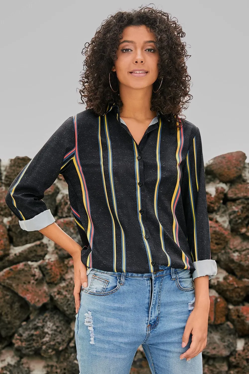 Black & Colorful Stripe Shirt