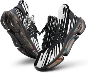 Black and White Zebra Barcode Walking Shoes for Men Lightweight Tennis Fashion Elastic Sports Shoes Cushion Basketball Shoes