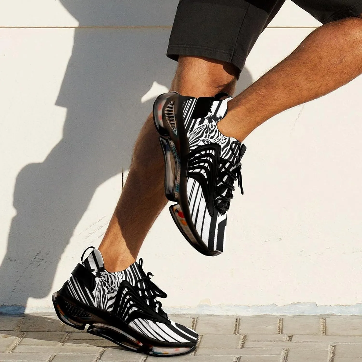 Black and White Zebra Barcode Walking Shoes for Men Lightweight Tennis Fashion Elastic Sports Shoes Cushion Basketball Shoes