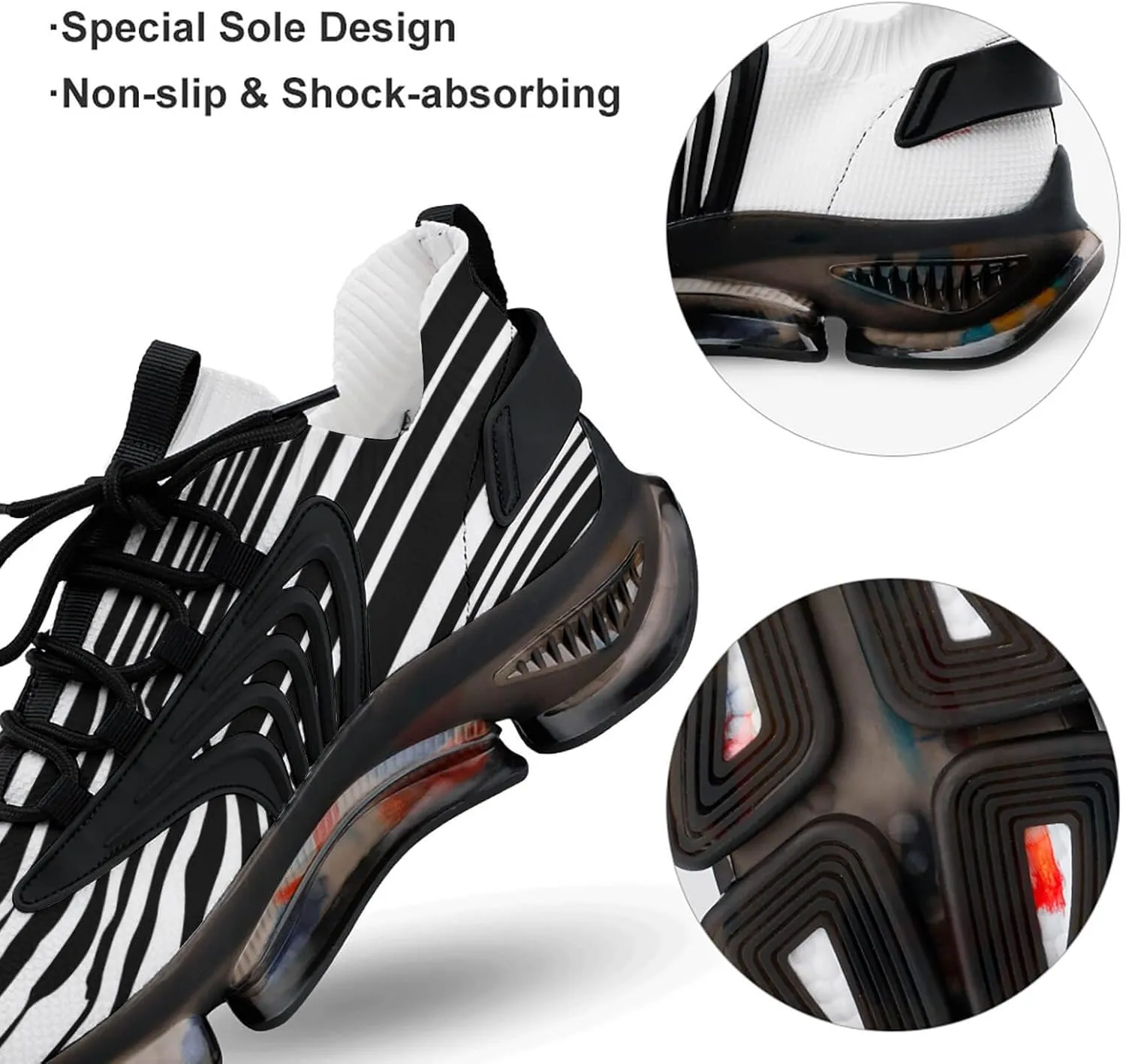Black and White Zebra Barcode Walking Shoes for Men Lightweight Tennis Fashion Elastic Sports Shoes Cushion Basketball Shoes
