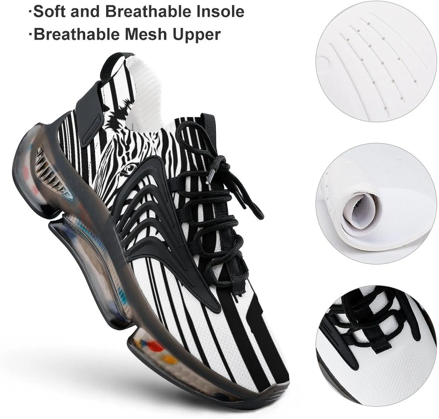 Black and White Zebra Barcode Walking Shoes for Men Lightweight Tennis Fashion Elastic Sports Shoes Cushion Basketball Shoes
