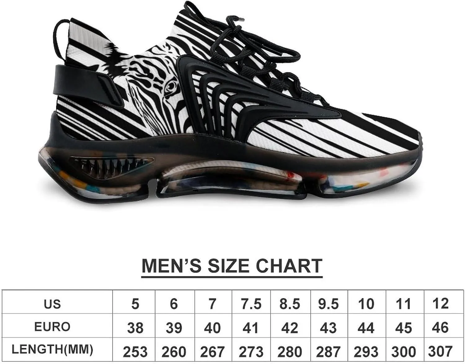 Black and White Zebra Barcode Walking Shoes for Men Lightweight Tennis Fashion Elastic Sports Shoes Cushion Basketball Shoes