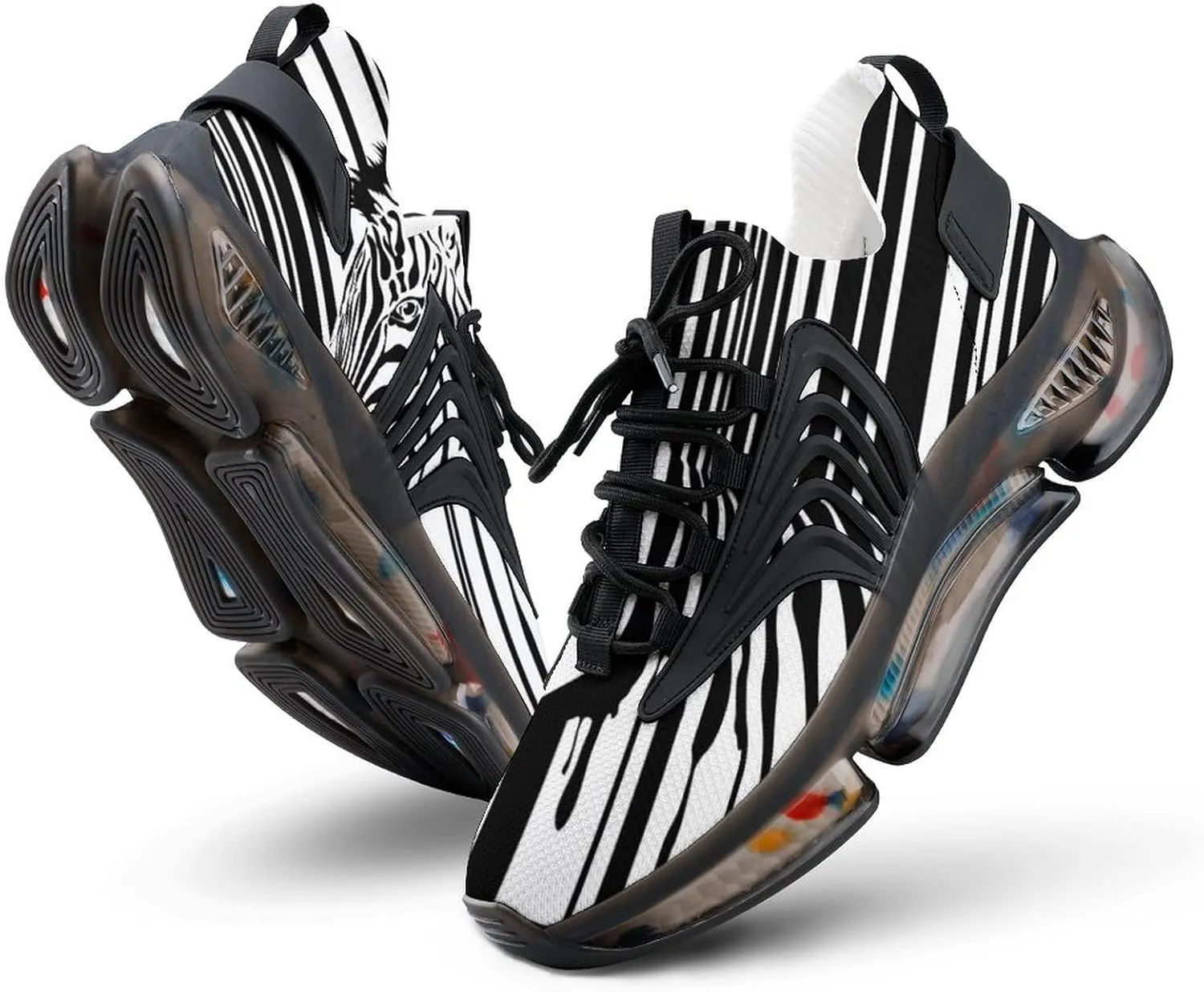 Black and White Zebra Barcode Walking Shoes for Men Lightweight Tennis Fashion Elastic Sports Shoes Cushion Basketball Shoes