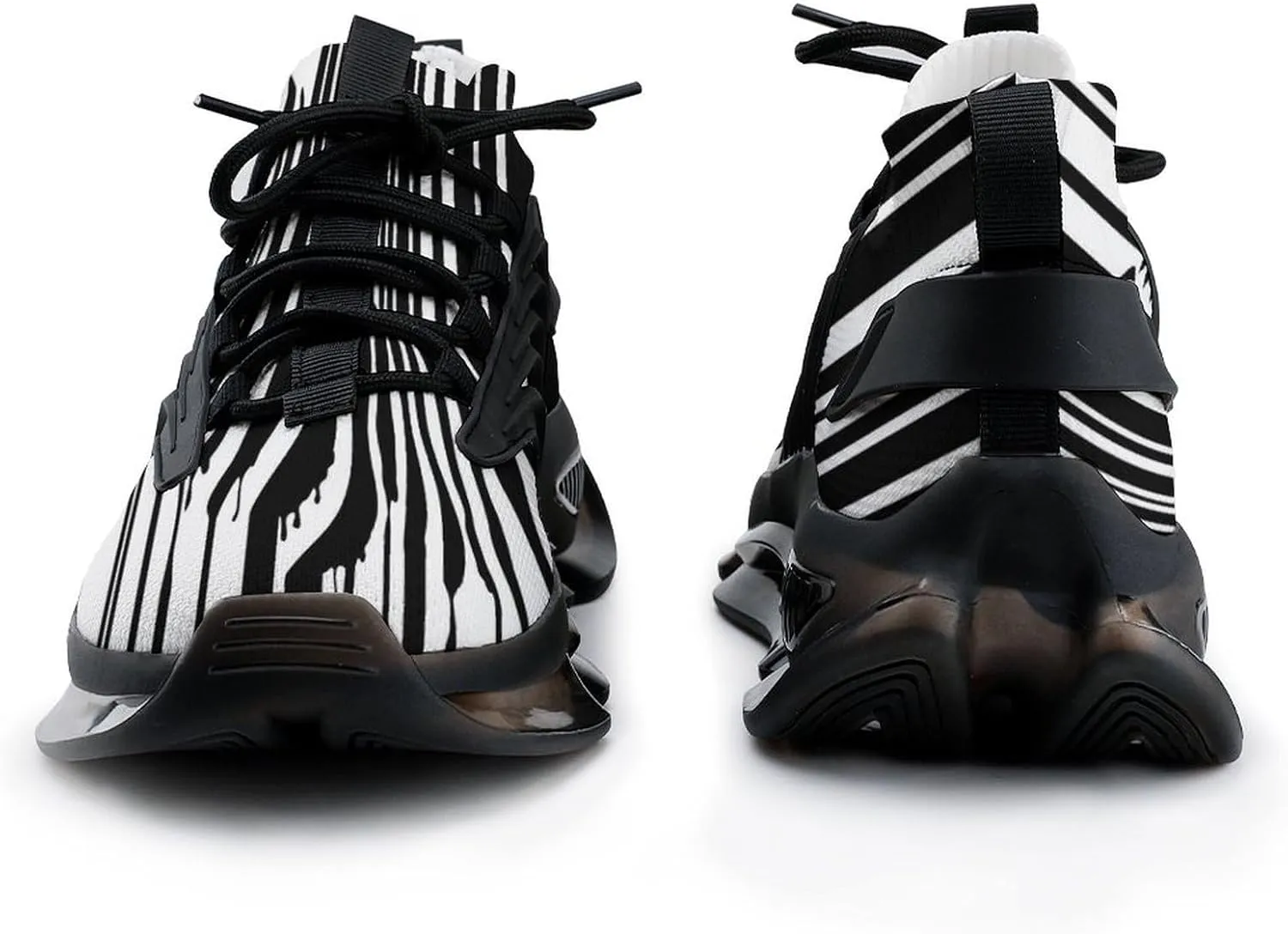 Black and White Zebra Barcode Walking Shoes for Men Lightweight Tennis Fashion Elastic Sports Shoes Cushion Basketball Shoes