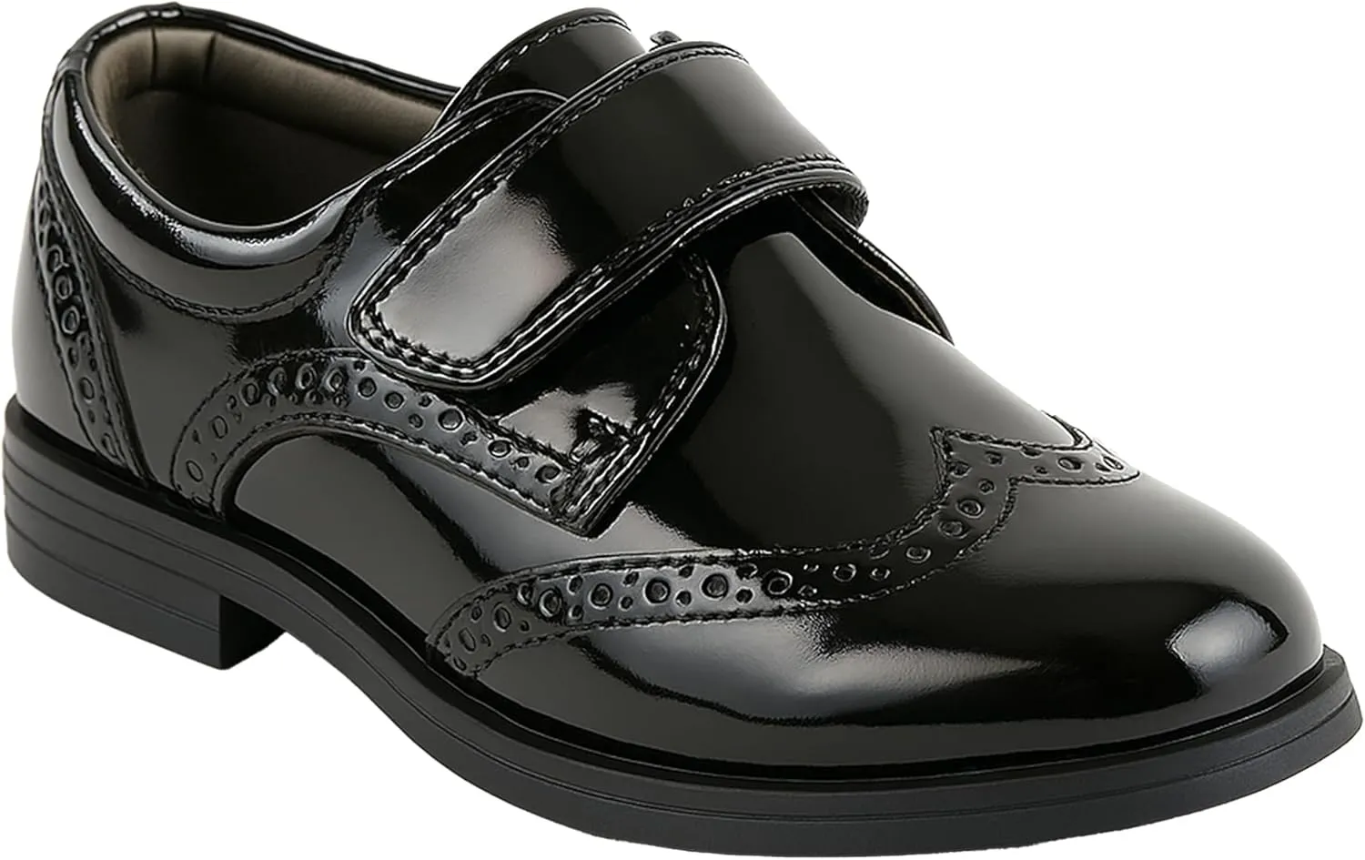 Boys Patent Synthetic Leather Dress Black Shoes Strap Brogue Formal Wedding Pageboy Footwear Size US Little Kid 3 - EU 34
