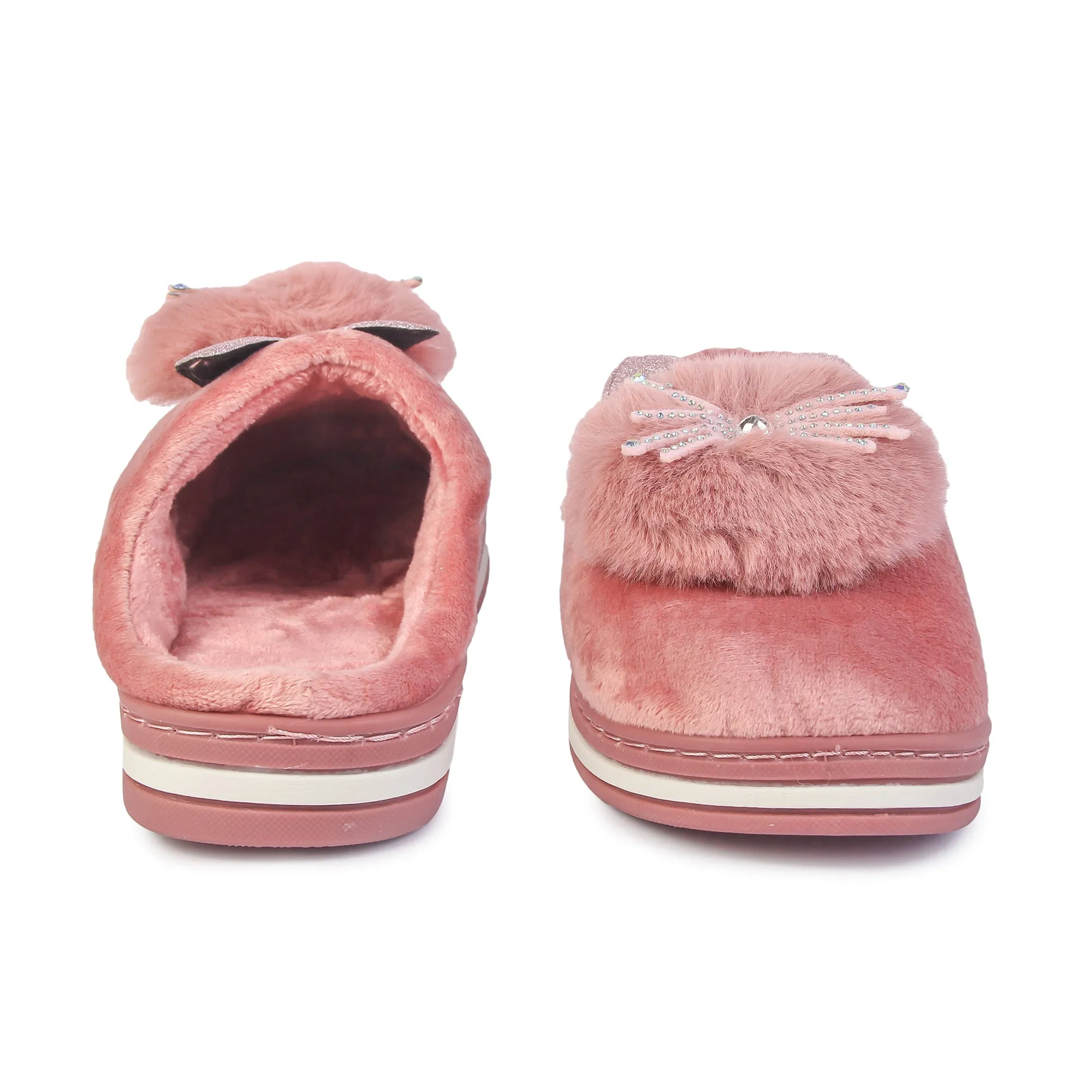 Brauch Women's Pink Glitter Kitty Winter Slippers