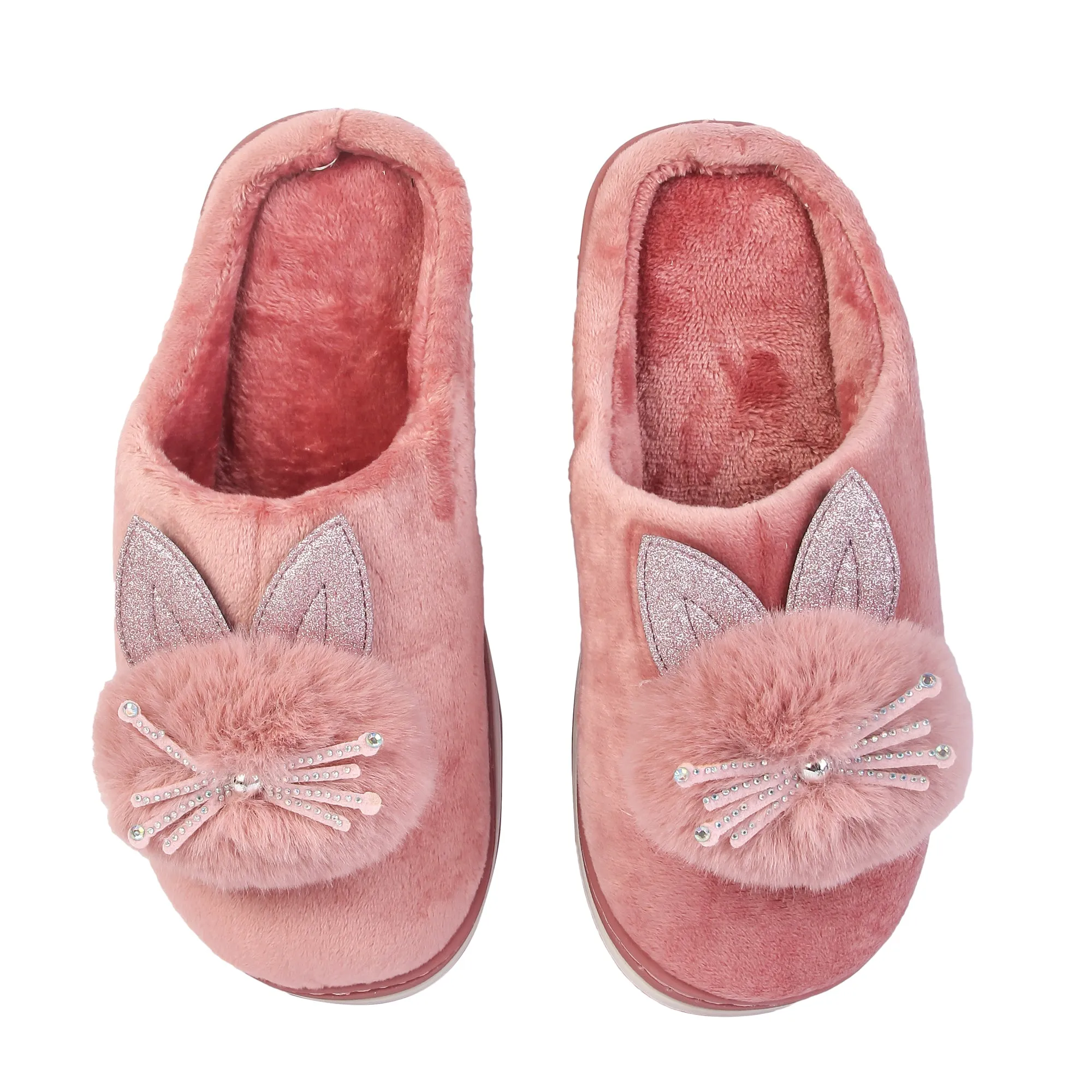 Brauch Women's Pink Glitter Kitty Winter Slippers