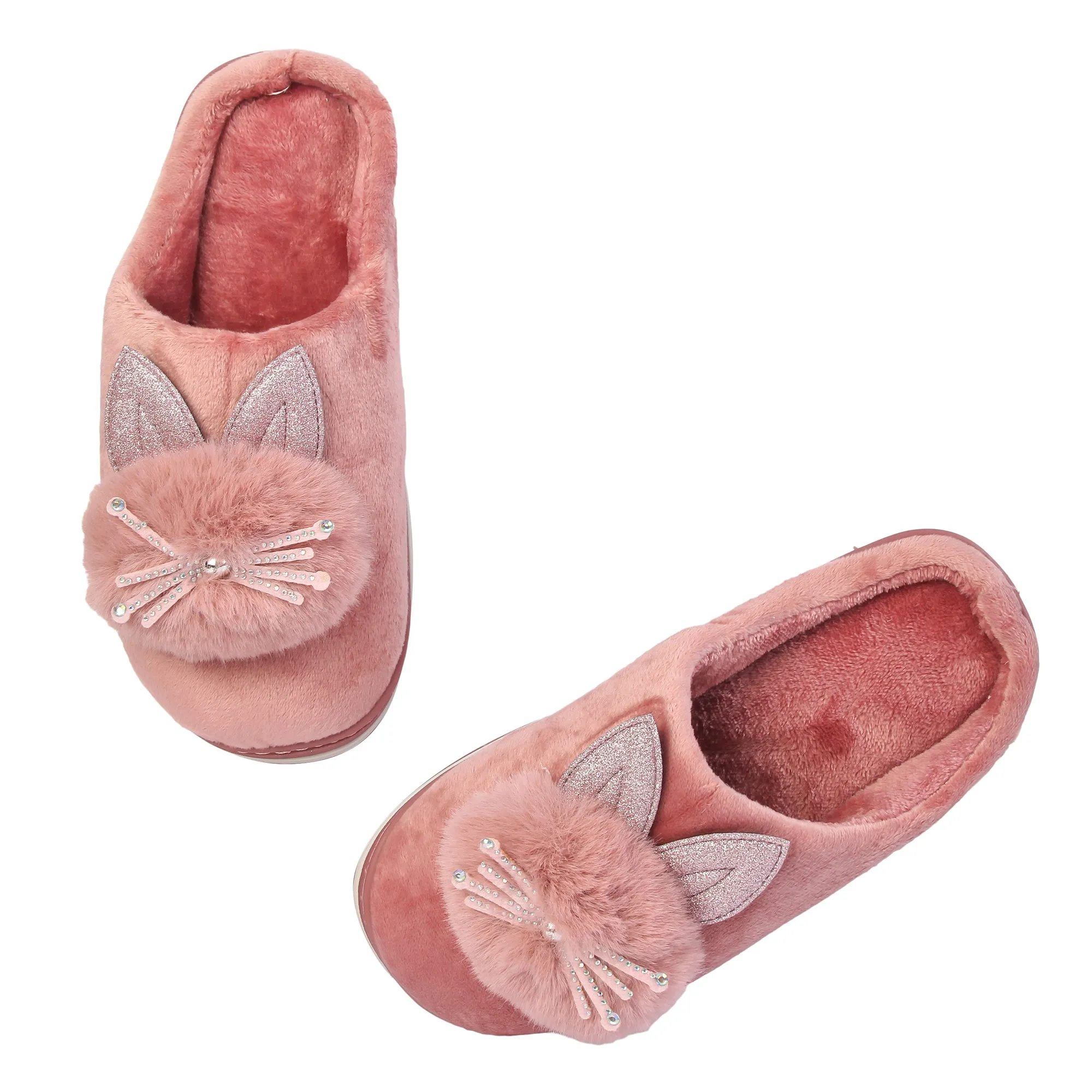 Brauch Women's Pink Glitter Kitty Winter Slippers