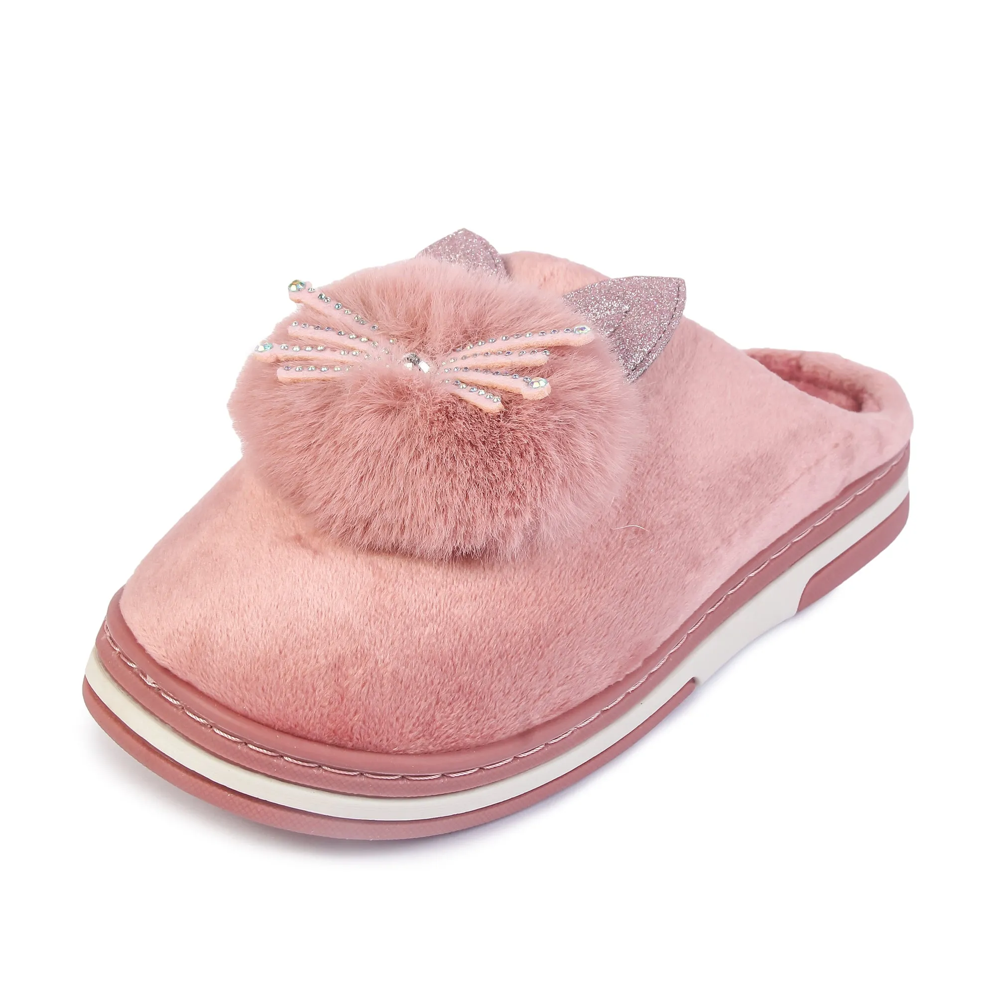 Brauch Women's Pink Glitter Kitty Winter Slippers