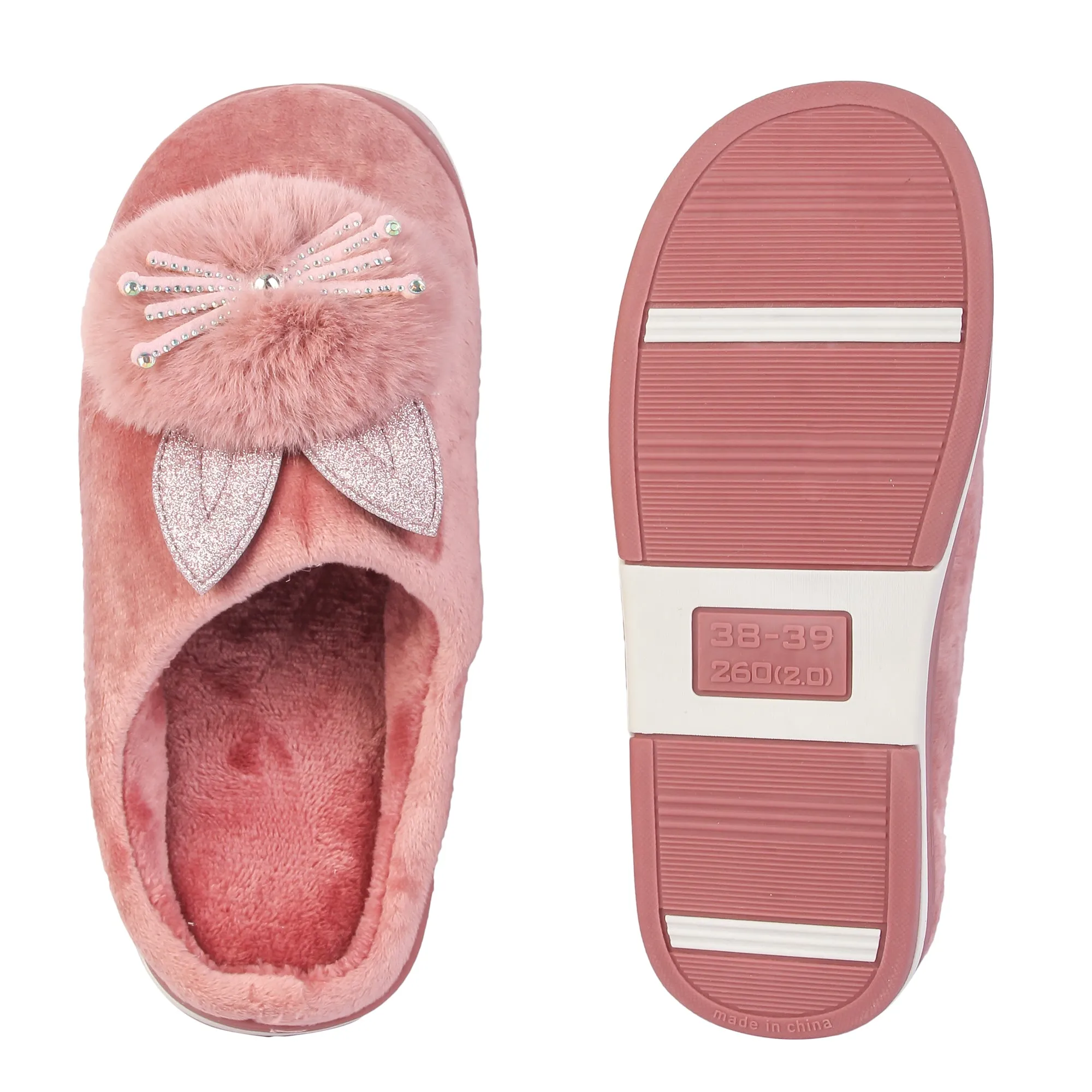 Brauch Women's Pink Glitter Kitty Winter Slippers