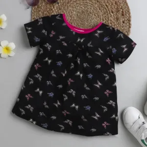 Butterfly Printed Yoke Top - Black