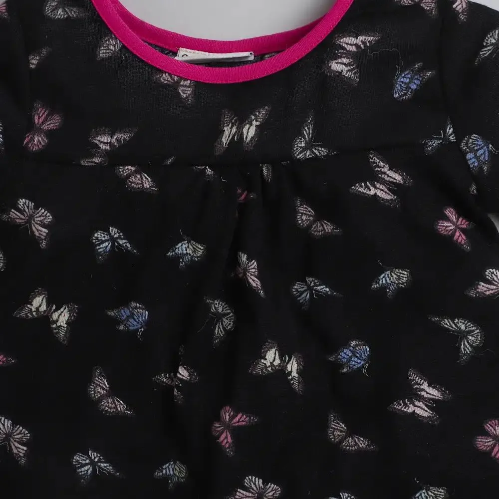 Butterfly Printed Yoke Top - Black