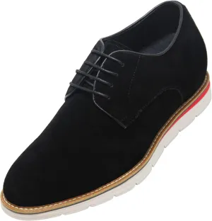 CALTO Men's Invisible Height Increasing Elevator Shoes - Black Nubuck Leather Lace-up Casual Derby - 3.2 Inches Taller - Y4222 - Size 8 D(M) US