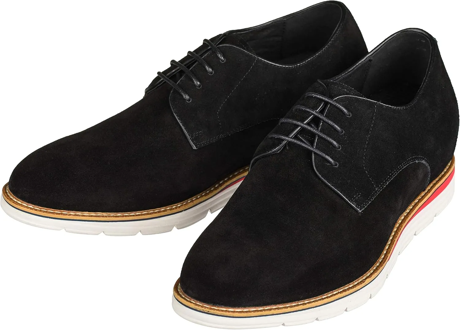 CALTO Men's Invisible Height Increasing Elevator Shoes - Black Nubuck Leather Lace-up Casual Derby - 3.2 Inches Taller - Y4222 - Size 8 D(M) US