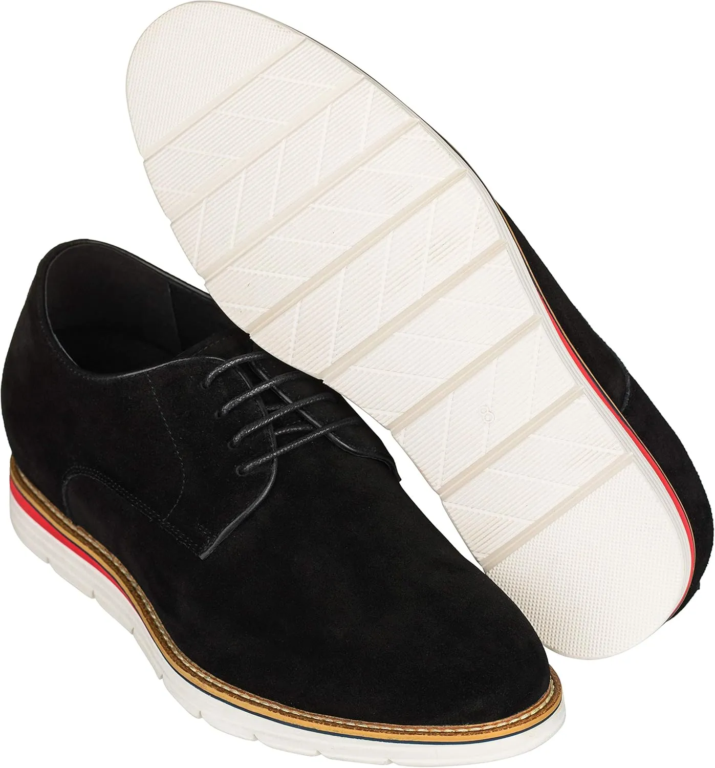 CALTO Men's Invisible Height Increasing Elevator Shoes - Black Nubuck Leather Lace-up Casual Derby - 3.2 Inches Taller - Y4222 - Size 8 D(M) US