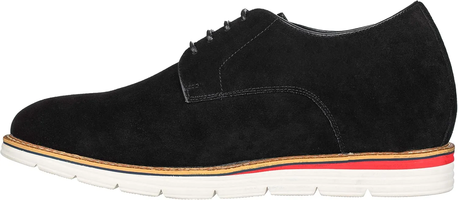 CALTO Men's Invisible Height Increasing Elevator Shoes - Black Nubuck Leather Lace-up Casual Derby - 3.2 Inches Taller - Y4222 - Size 8 D(M) US