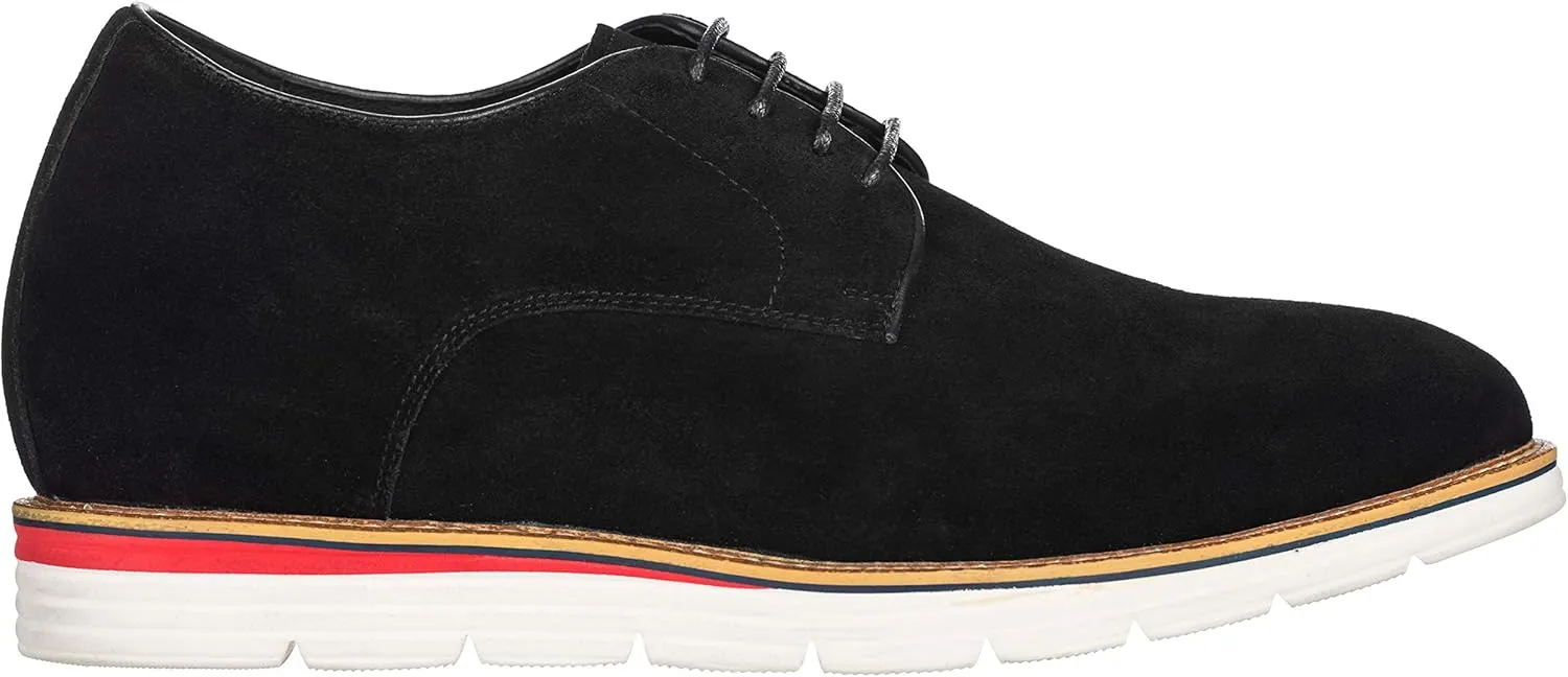 CALTO Men's Invisible Height Increasing Elevator Shoes - Black Nubuck Leather Lace-up Casual Derby - 3.2 Inches Taller - Y4222 - Size 8 D(M) US