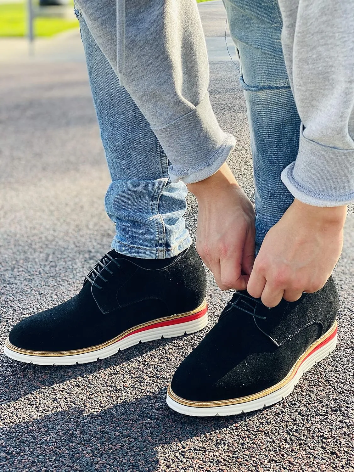 CALTO Men's Invisible Height Increasing Elevator Shoes - Black Nubuck Leather Lace-up Casual Derby - 3.2 Inches Taller - Y4222 - Size 8 D(M) US