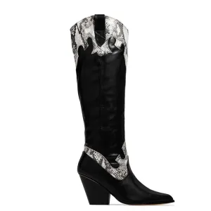 Chicvane Women's Snakeskin Printed Chunky Heel Knee High Boots Retro Riding Boot