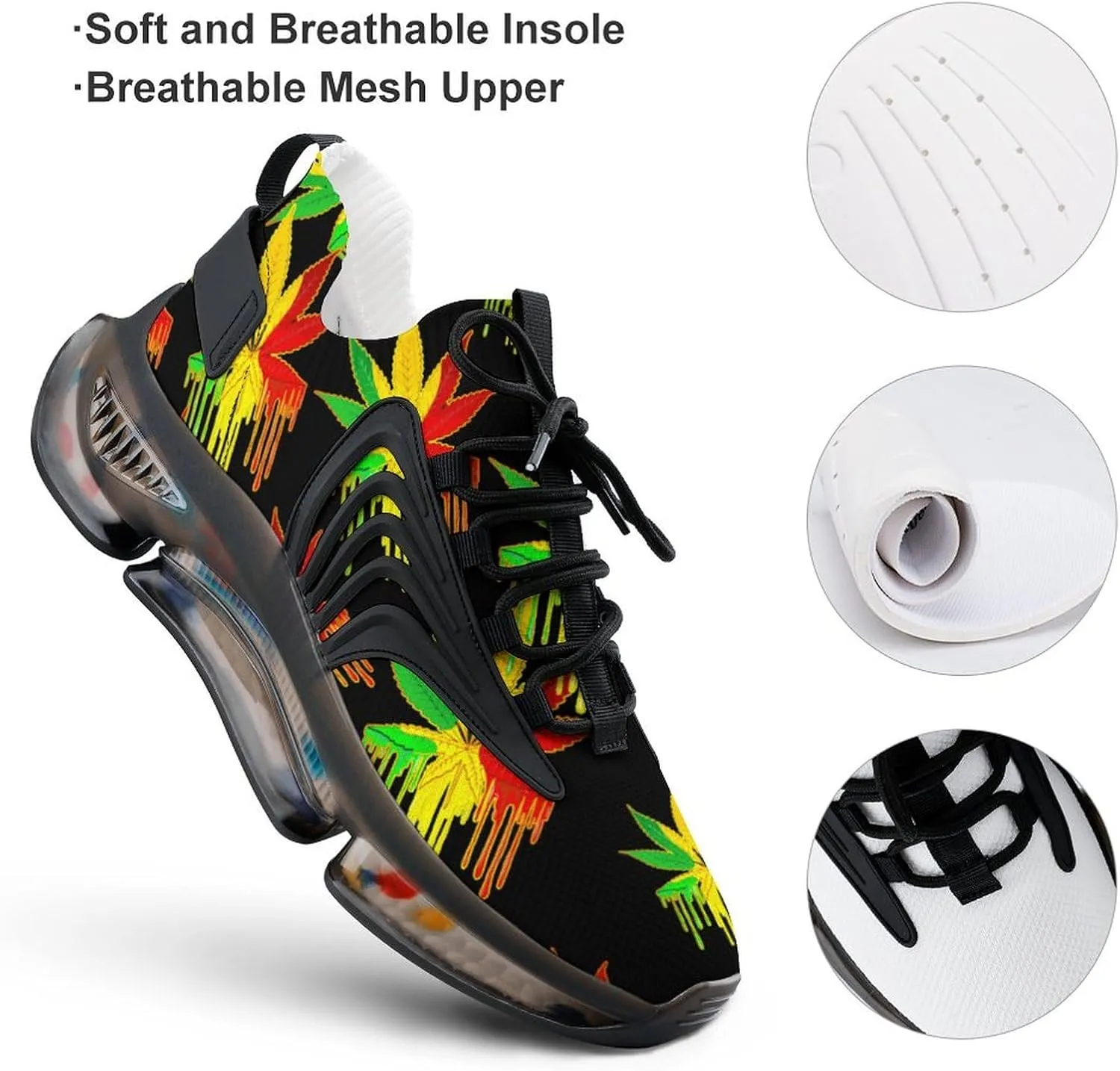 Color Painting Weed Walking Shoes for Men Lightweight Tennis Fashion Elastic Sports Shoes Cushion Basketball Shoes